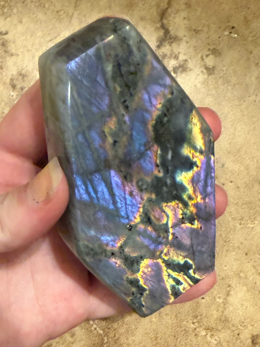 Polished Labradorite Display Stone - Iridescent Blue and Gold